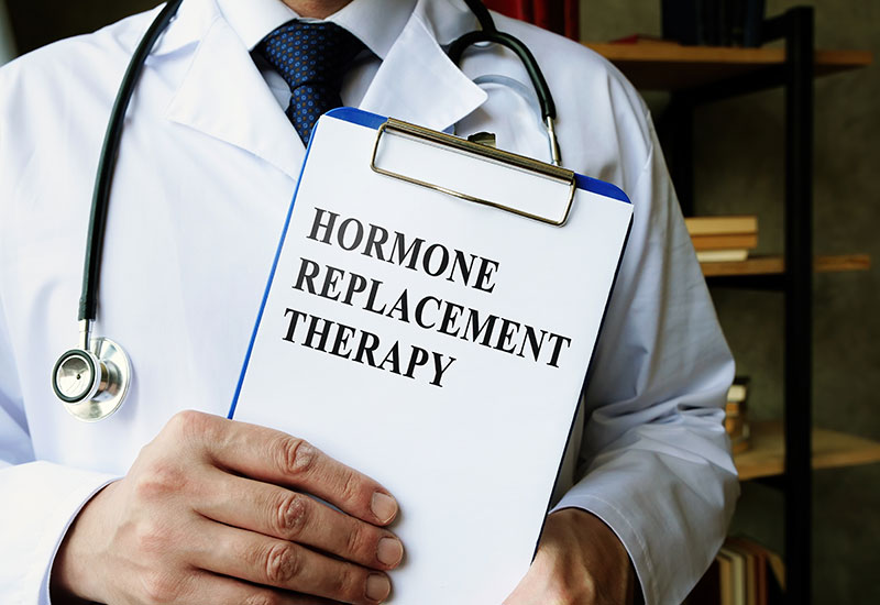 Doctor shows Hormone replacement therapy HRT information